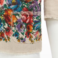 DOLCE GABBANA beige linen frayed edge floral print short blazer jacket IT36 XS