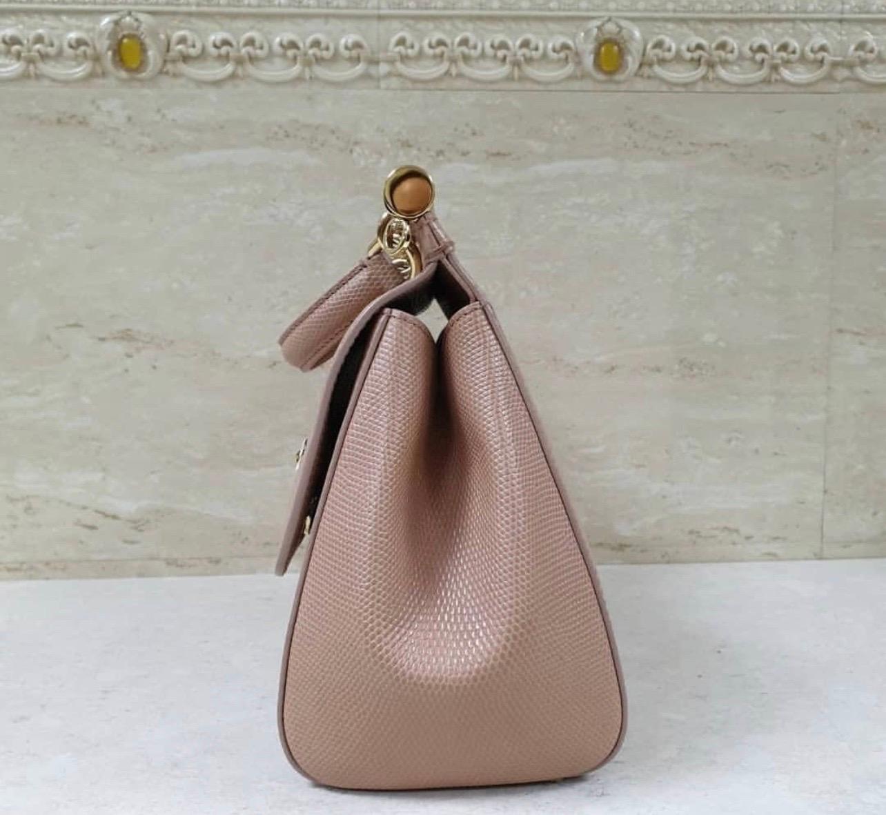 Dolce & Gabbana Beige Eidechse geprägtes Leder Kristall DG Logo Medium Miss Sizilien im Zustand „Hervorragend“ in Krakow, PL