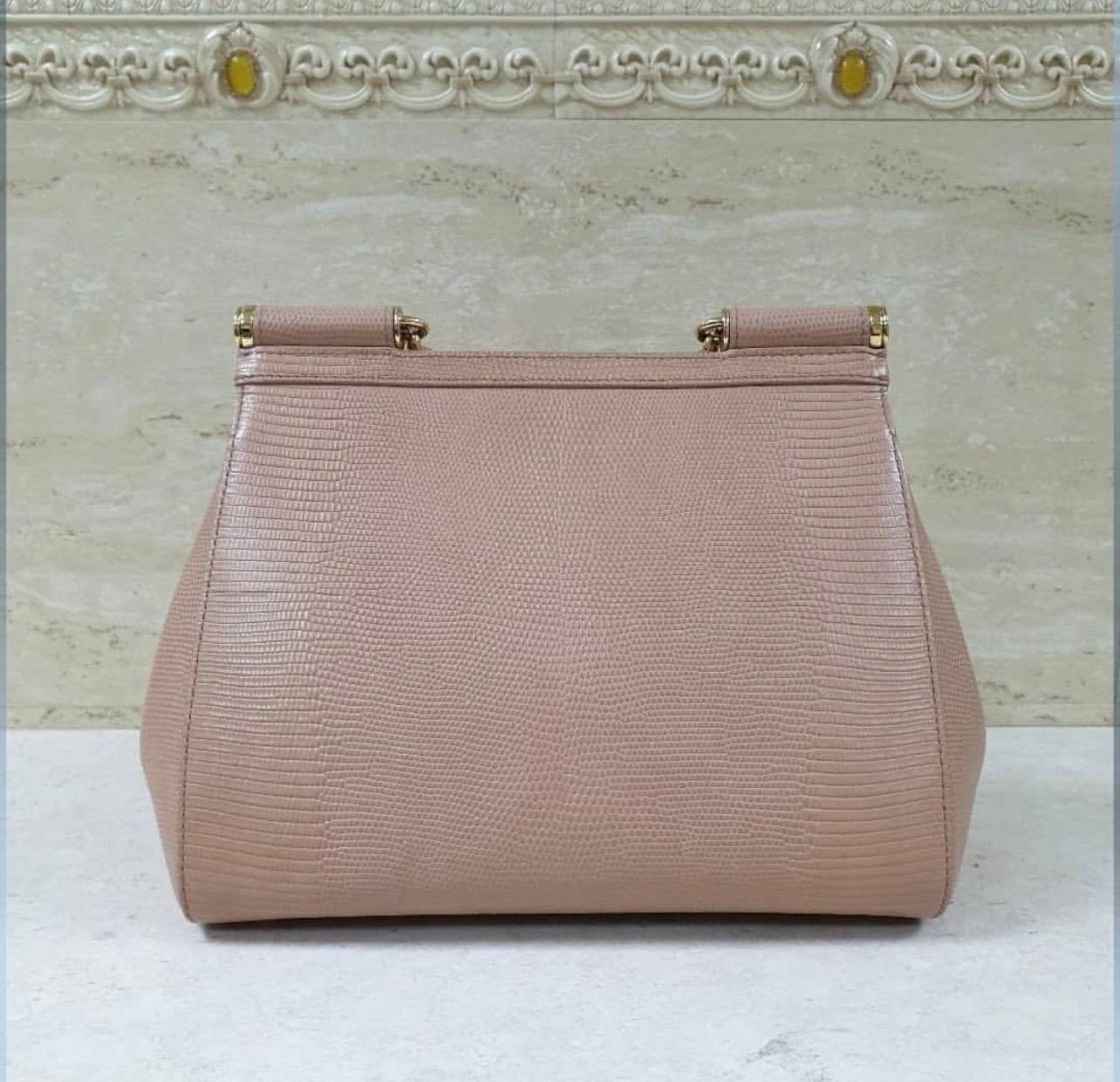 Dolce & Gabbana Beige Eidechse geprägtes Leder Kristall DG Logo Medium Miss Sizilien Damen