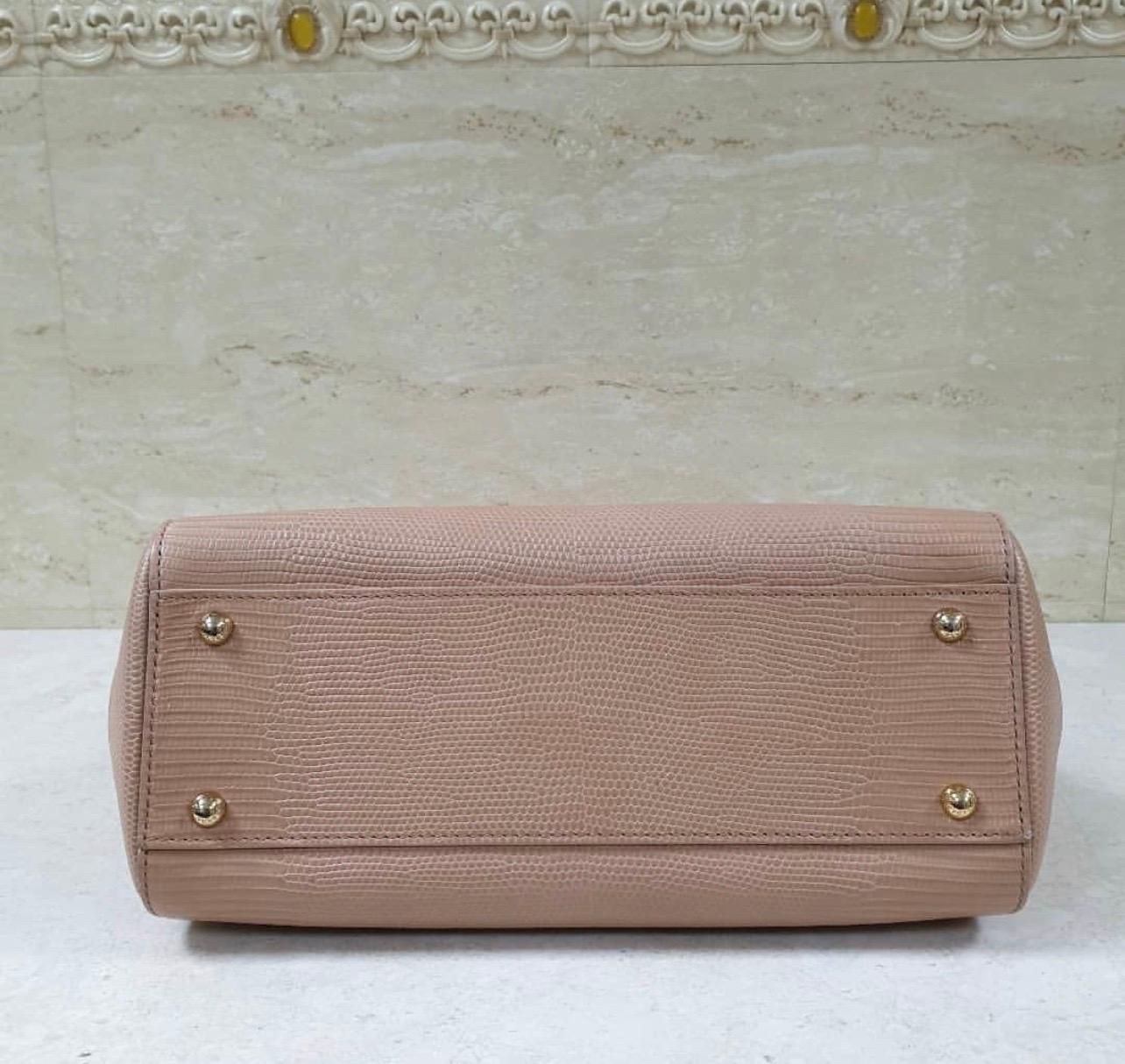 Dolce & Gabbana Beige Eidechse geprägtes Leder Kristall DG Logo Medium Miss Sizilien 1