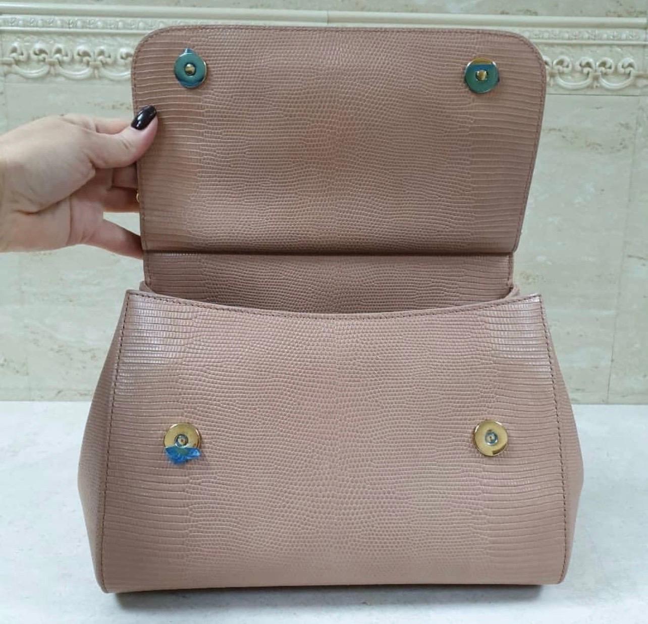 Dolce & Gabbana Beige Eidechse geprägtes Leder Kristall DG Logo Medium Miss Sizilien 2