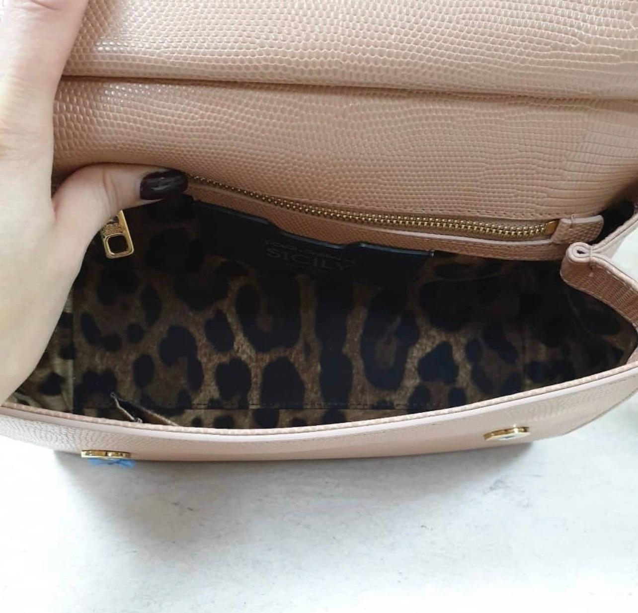 Dolce & Gabbana Beige Eidechse geprägtes Leder Kristall DG Logo Medium Miss Sizilien 3