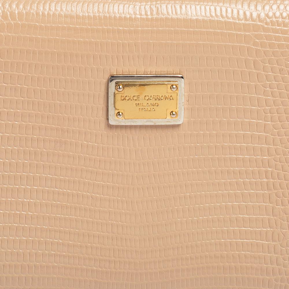 Dolce & Gabbana Beige Lizard Embossed Leather Sicily Von Crystals Smartphone Bag In Good Condition In Dubai, Al Qouz 2