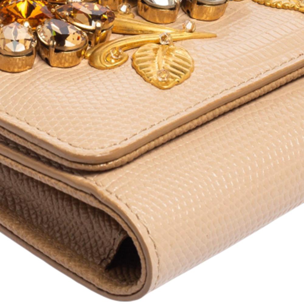 Dolce & Gabbana Beige Lizard Embossed Leather Sicily Von Crystals Smartphone Bag 1