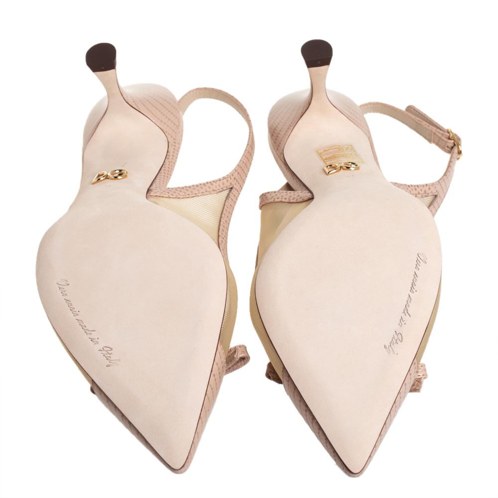 Dolce & Gabbana Beige Mesh und Leder Lori Slingback Sandalen Größe 38 3