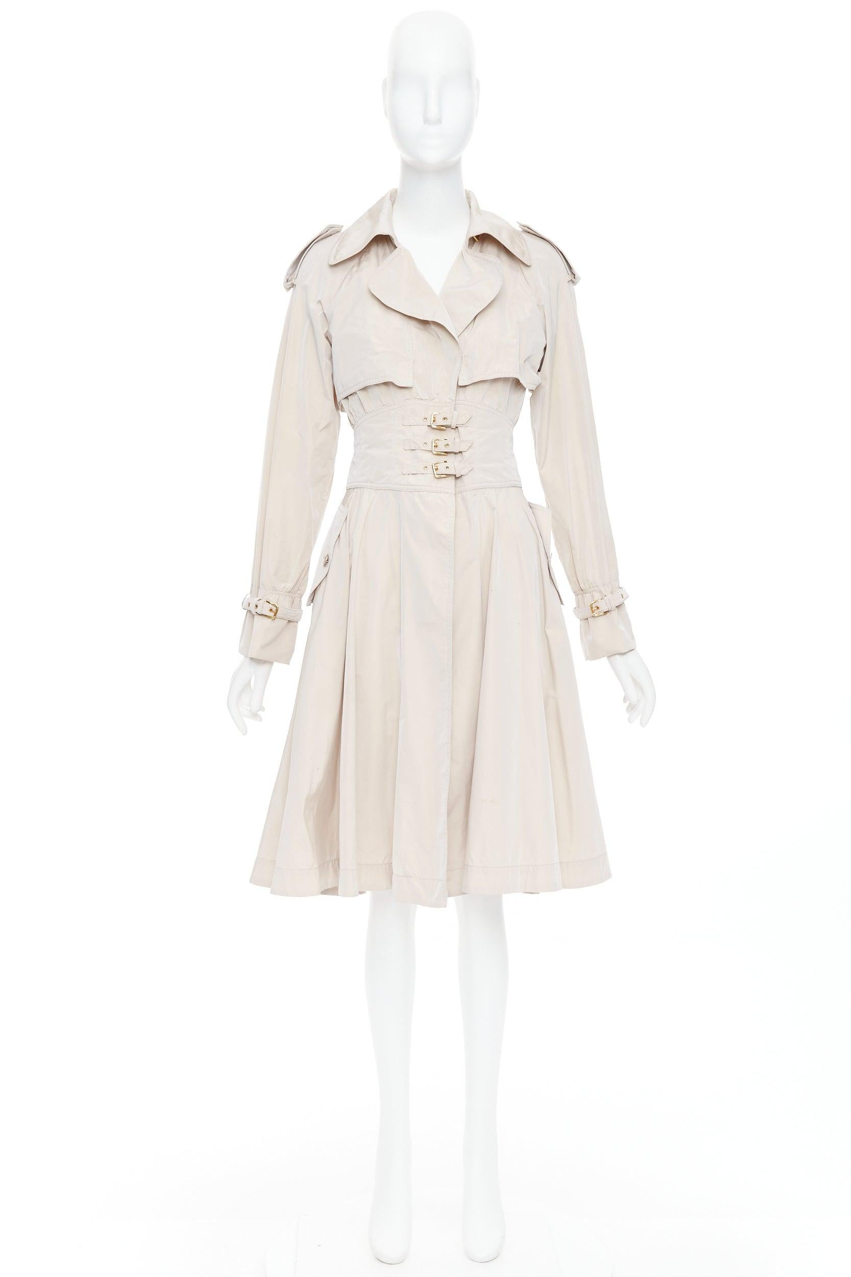 DOLCE GABBANA beige nylon belted waist Aline trench coat dress IT40A S 5