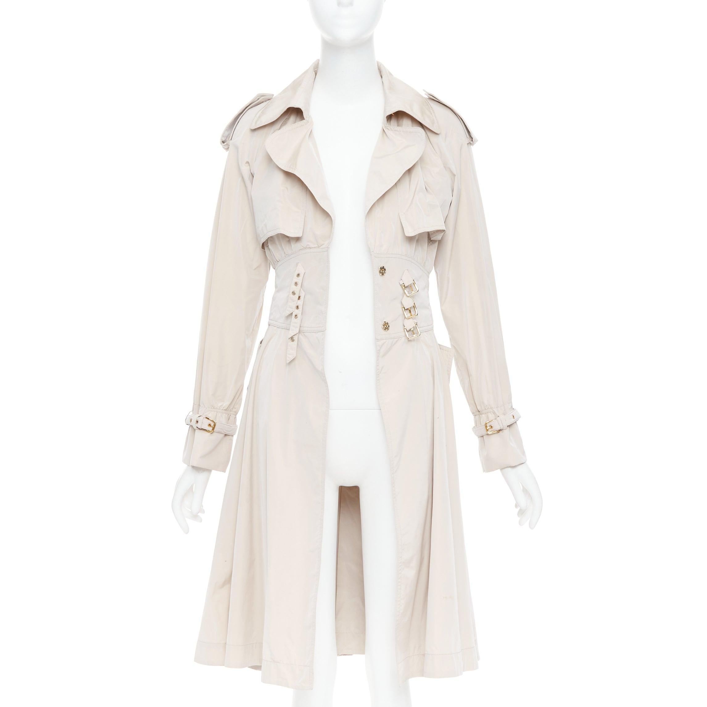 Beige DOLCE GABBANA beige nylon belted waist Aline trench coat dress IT40A S