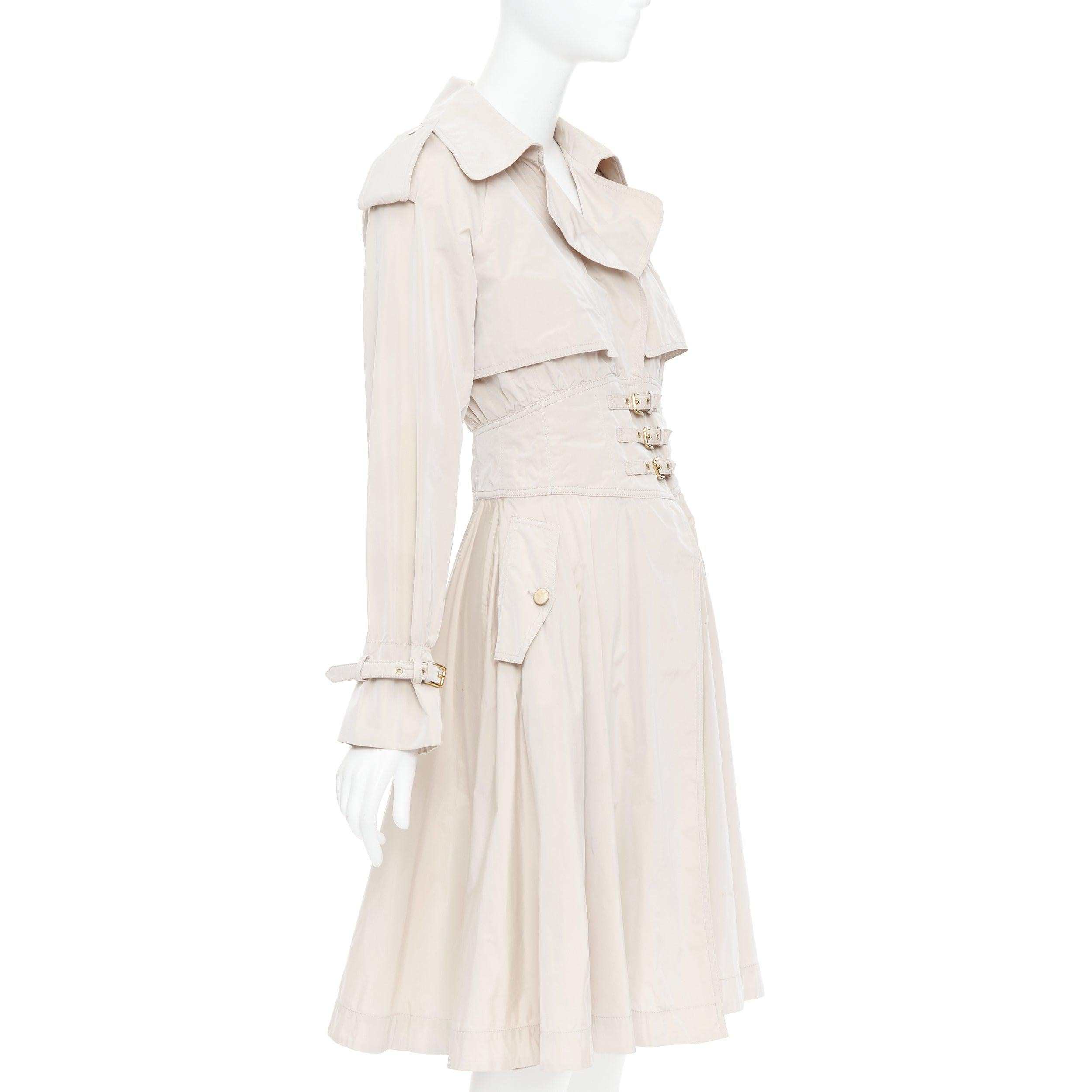 DOLCE GABBANA beige nylon belted waist Aline trench coat dress IT40A S In Fair Condition In Hong Kong, NT