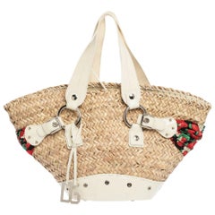 Dolce & Gabbana Beige/Off White Raffia and Patent Leather The Kendra Tote