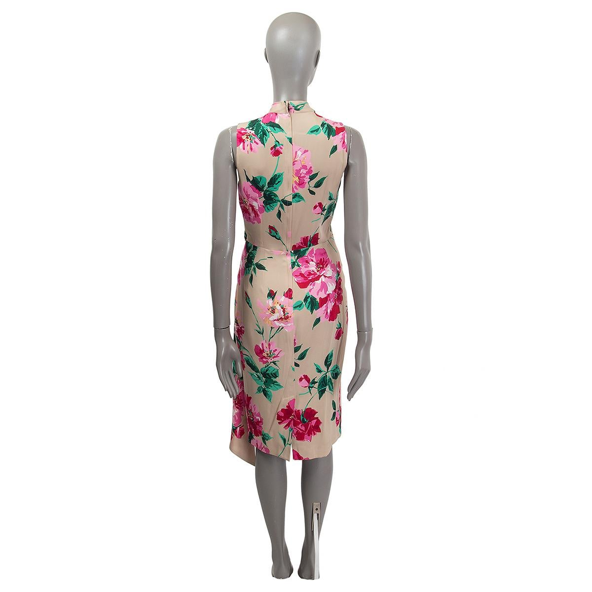 Brown DOLCE & GABBANA beige & pink silk FLORAL SLEEVELESS WRAP Dress 42 M For Sale