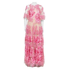 Dolce & Gabbana Kleid aus Tüll mit Blumenapplikationen in Beige & Rosa, L