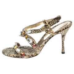 Dolce & Gabbana Beige Python Crystal Embellished Slingback Sandals Size 37