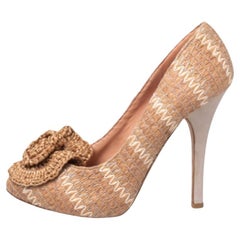 Dolce & Gabbana Beige Raffia And Fabric Flower Pumps Size 39