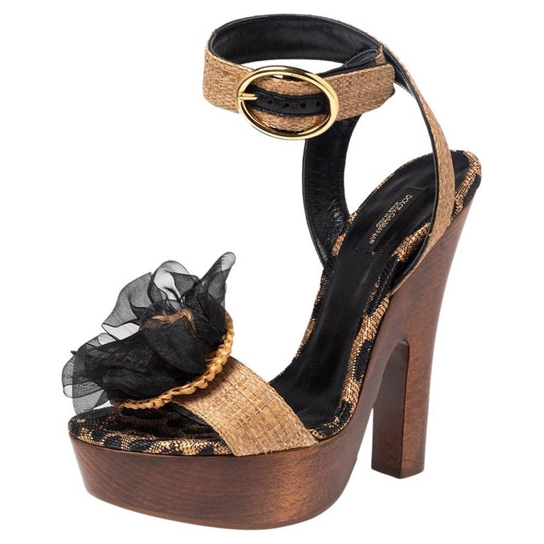 Dolce and Gabbana Beige Raffia Ankle Wrap Sandals Size 40 For Sale at ...