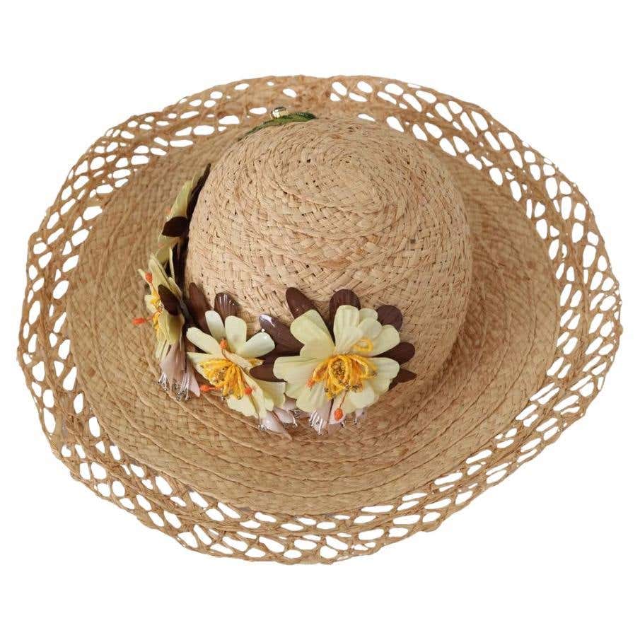 1940s Straw Hat w/Red Flowers For Sale at 1stDibs | red flower hat