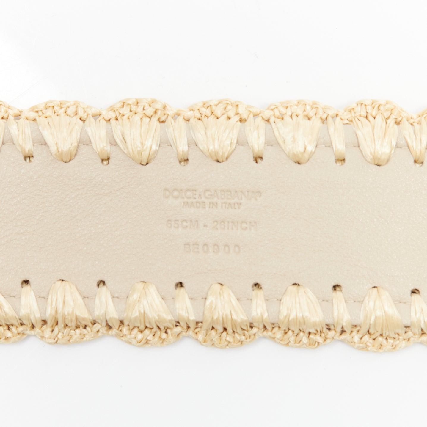 DOLCE GABBANA beige raffia nude leather lining wide belt 90cm 4