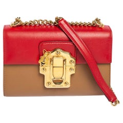 Dolce & Gabbana Beige/Red Leather Lucia Chain Shoulder Bag