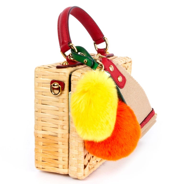 DOLCE and GABBANA beige and red WICKER Shoulder Bag w LAPIN CHARM For ...
