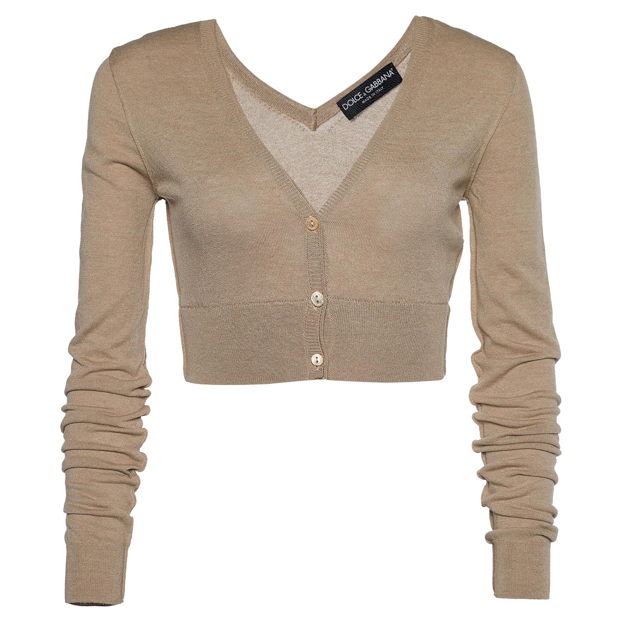 Dolce \u0026 Gabbana Beige Rib Knit Cropped Cardigan S