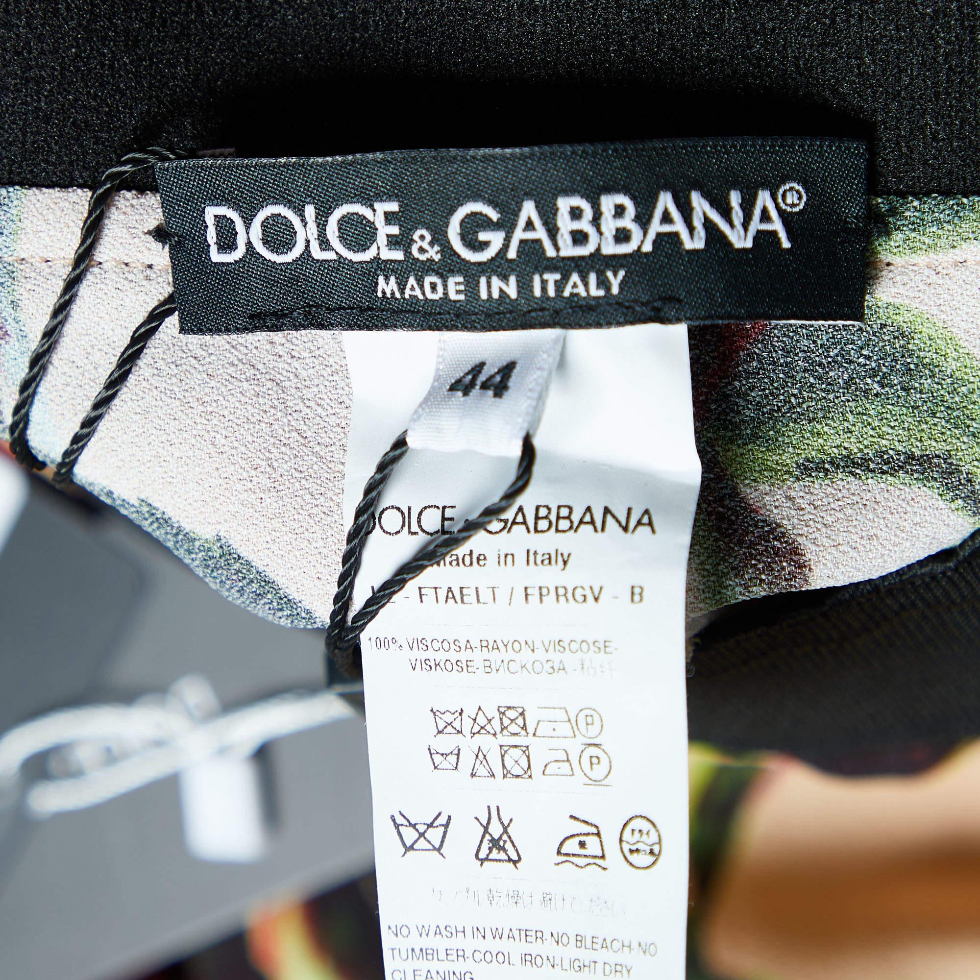 Dolce & Gabbana Beige Rose Printed Crepe & Lace Cami Top & Pants Set L 1