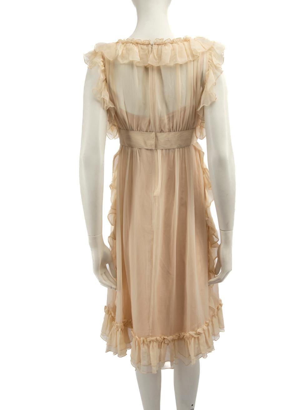 Dolce & Gabbana Beige Ruffle Trimmed Midi Dress Size S In Excellent Condition For Sale In London, GB