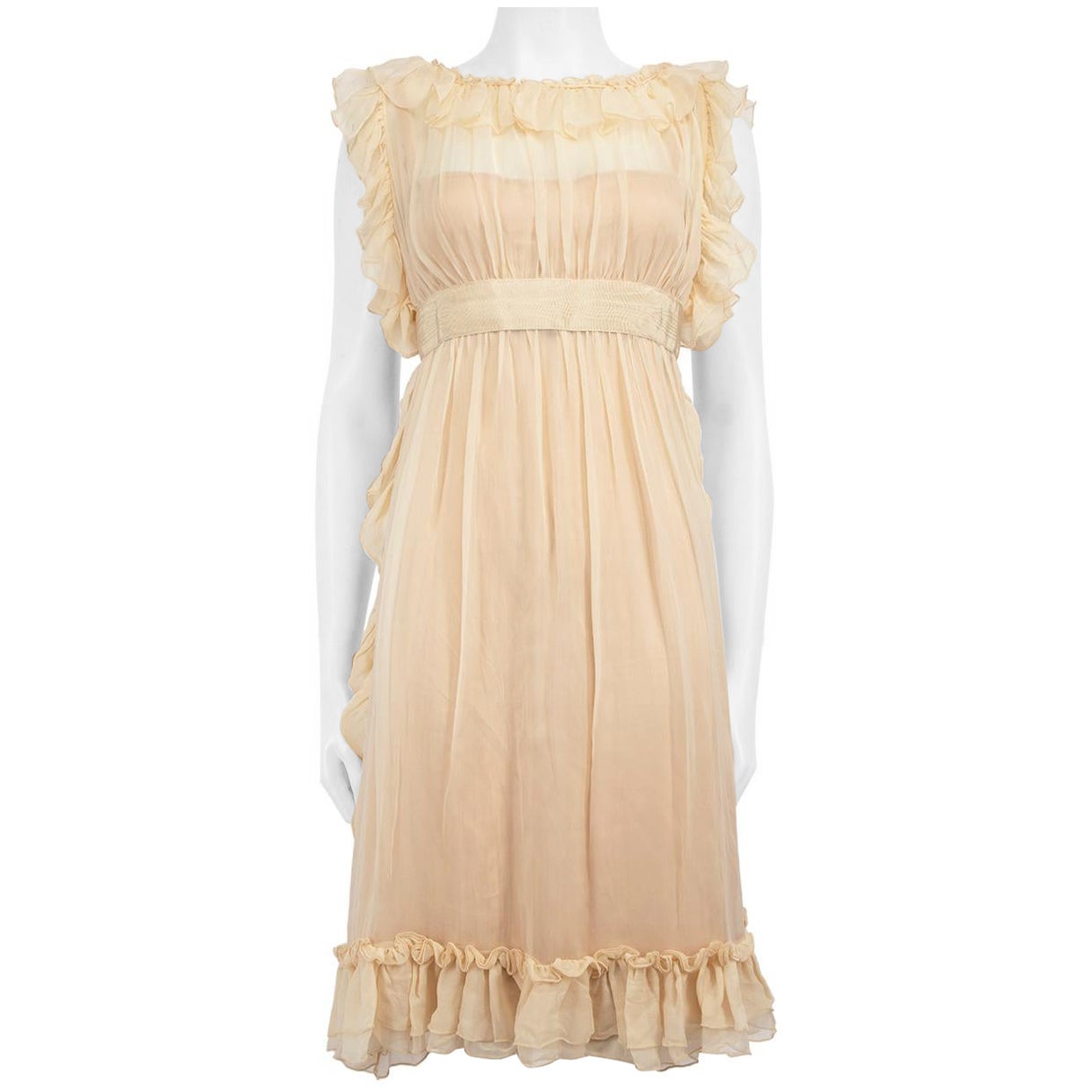 Dolce & Gabbana Beige Ruffle Trimmed Midi Dress Size S