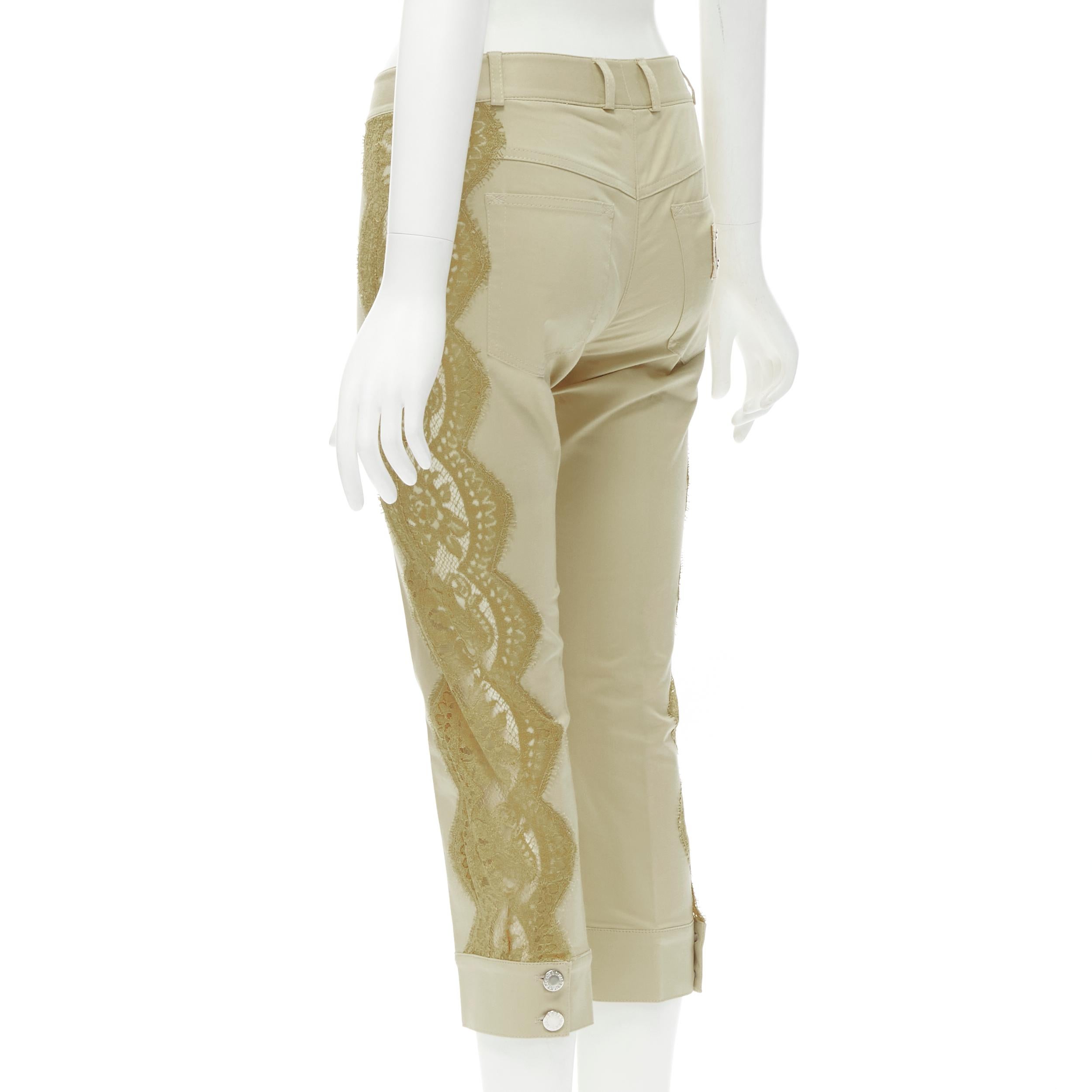 DOLCE GABBANA beige sheer lace insert metal plate cropped pants S For Sale 1