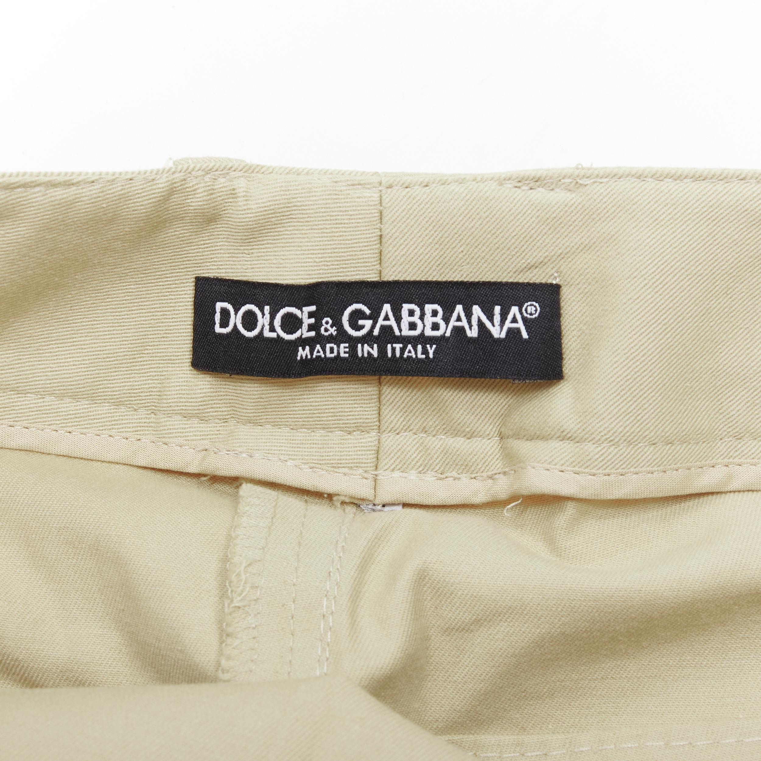 DOLCE GABBANA beige sheer lace insert metal plate cropped pants S For Sale 4