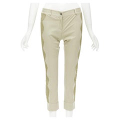 DOLCE GABBANA beige sheer lace insert metal plate cropped pants S