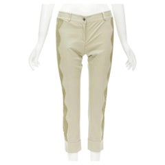 DOLCE GABBANA beige sheer lace insert metal plate cropped pants S