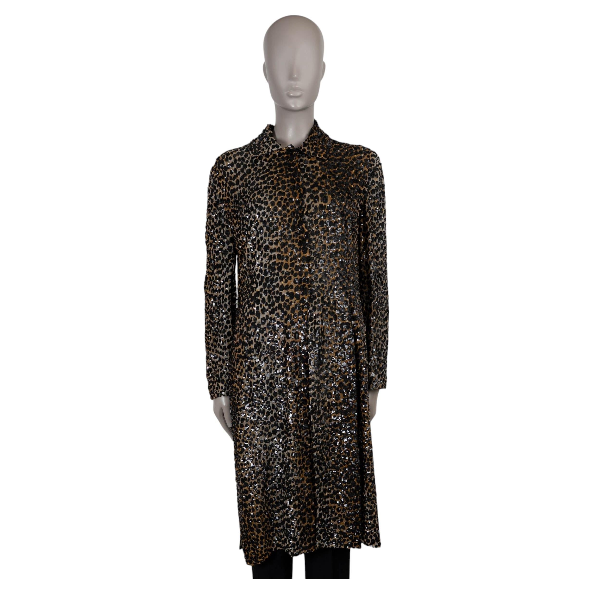 DOLCE & GABBANA beige Seide 1999 SEQUIN LEOPARD Hemdkleid 44 L