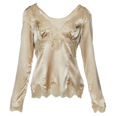 Dolce & Gabbana Beige Silk & Lace Inset Long Sleeve Blouse M