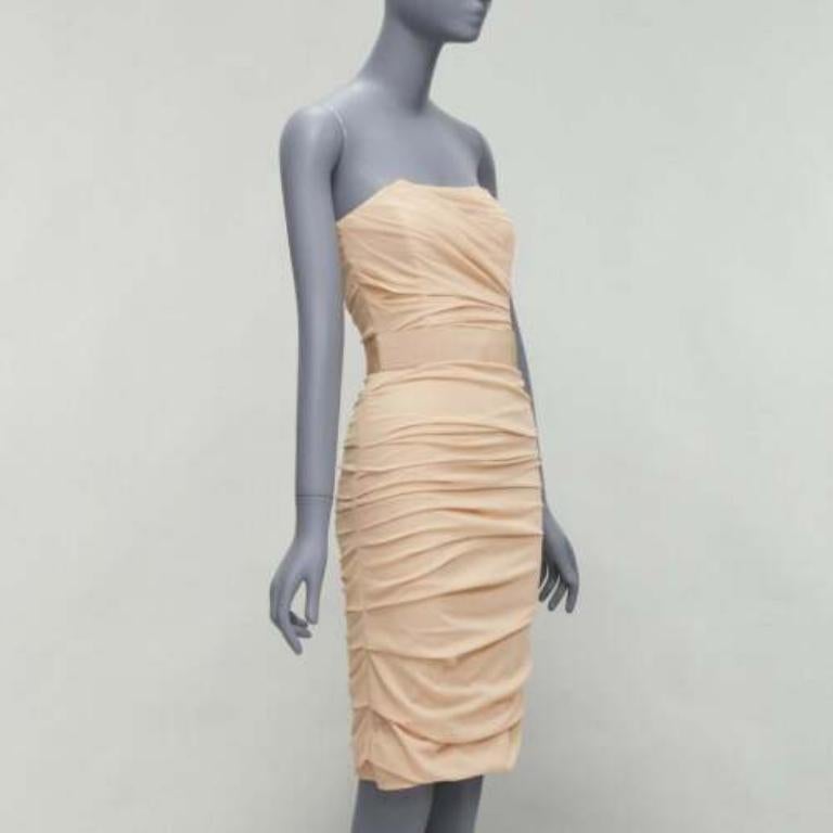 Beige DOLCE GABBANA beige silk ruched strapless corsetted dress IT40 S