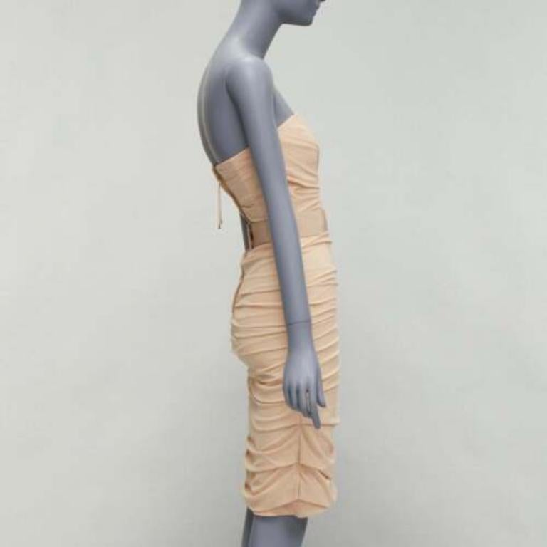 DOLCE GABBANA beige silk ruched strapless corsetted dress IT40 S In Excellent Condition In Hong Kong, NT