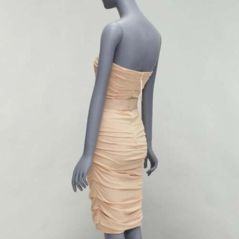DOLCE GABBANA beige silk ruched strapless corsetted dress IT40 S 1