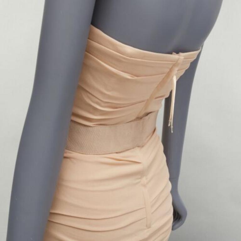 DOLCE GABBANA beige silk ruched strapless corsetted dress IT40 S 2