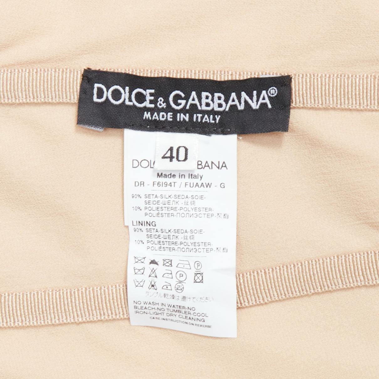 DOLCE GABBANA beige silk ruched strapless corsetted dress IT40 S For Sale 3