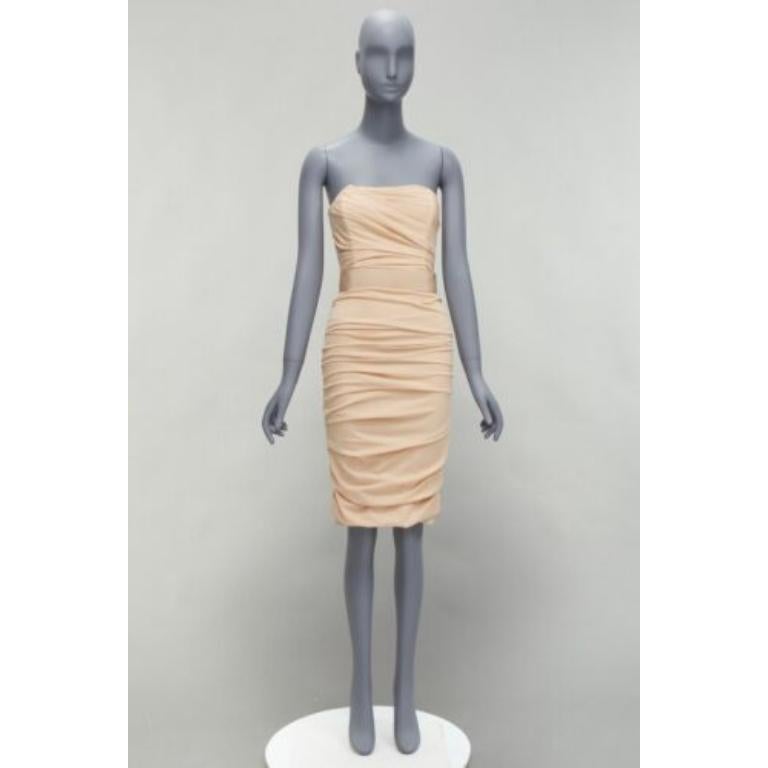 DOLCE GABBANA beige silk ruched strapless corsetted dress IT40 S 4
