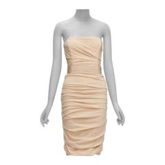 DOLCE GABBANA beige silk ruched strapless corsetted dress IT40 S