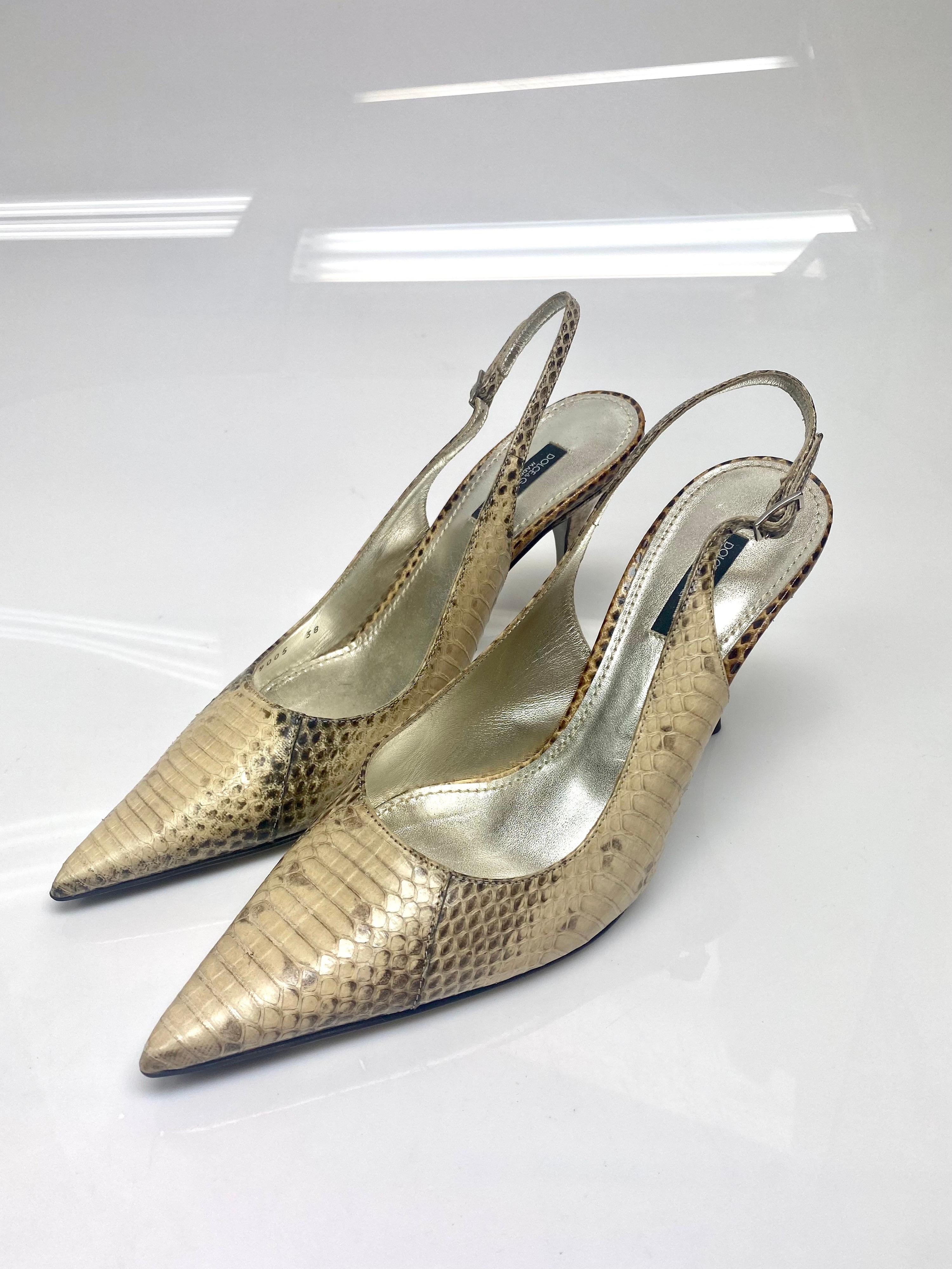 Women's Dolce & Gabbana Beige Snake Slingback Heels Size 38 For Sale