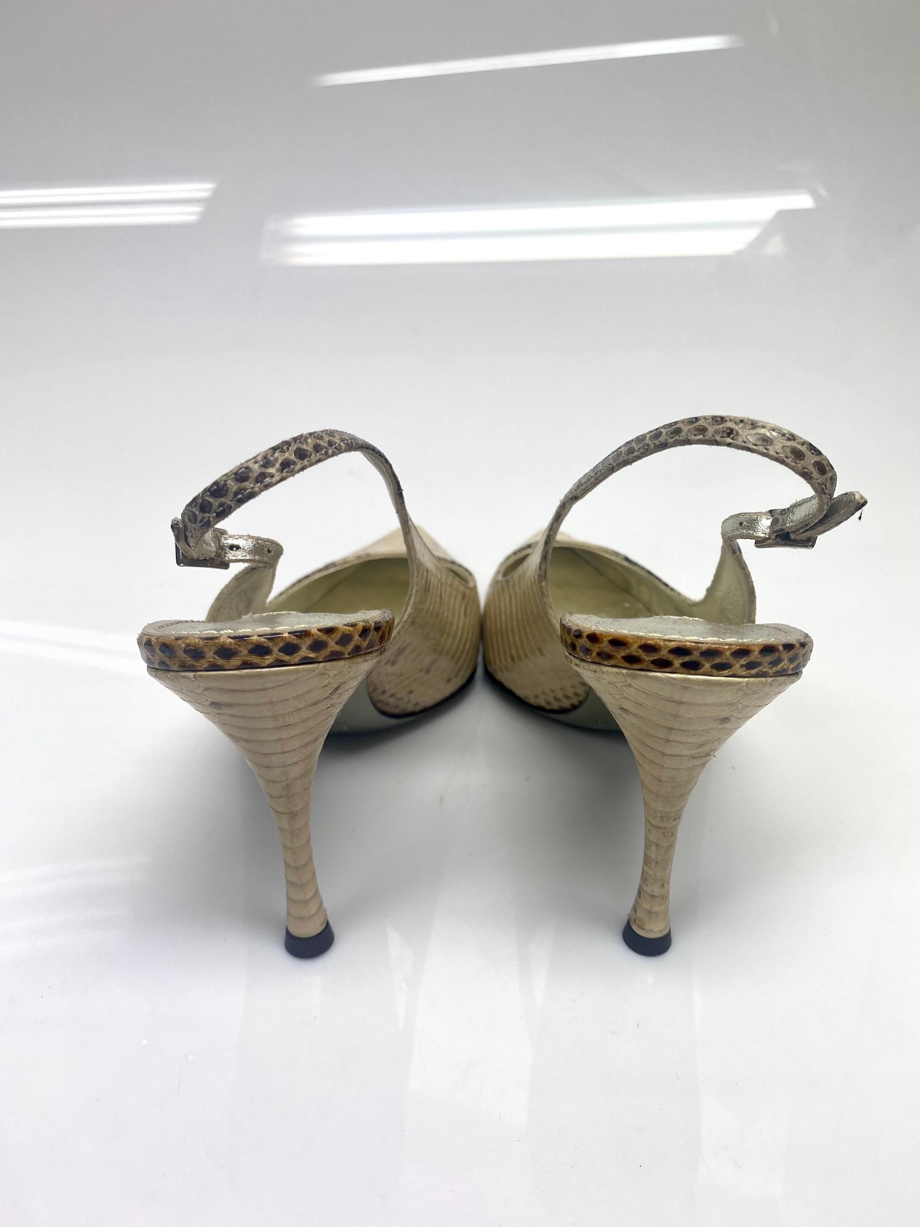 Dolce & Gabbana Beige Snake Slingback Heels Size 38 For Sale 2