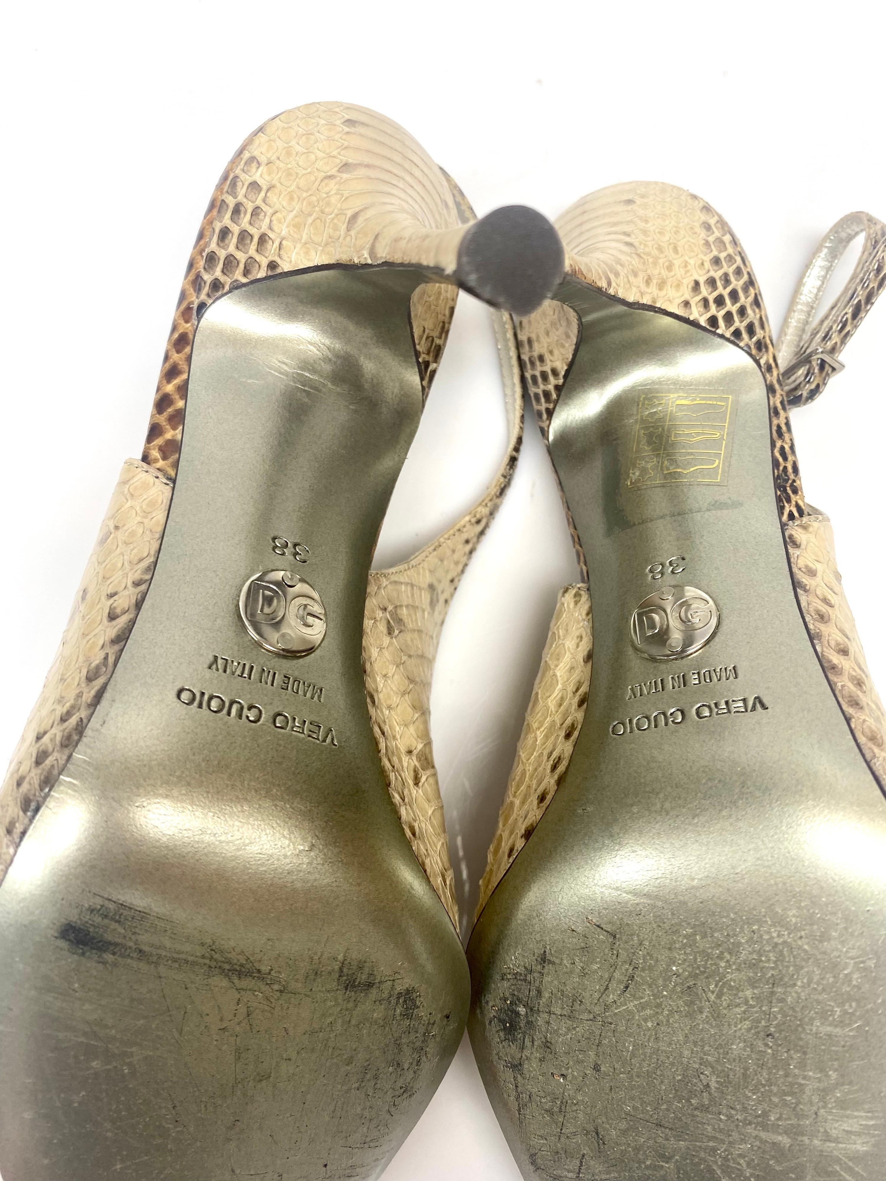 Dolce & Gabbana Beige Snake Slingback Heels Size 38 For Sale 3