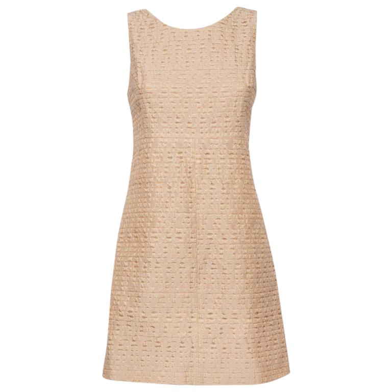 Dolce & Gabbana Beige Textured Cotton Sleeveless Sheath Dress S