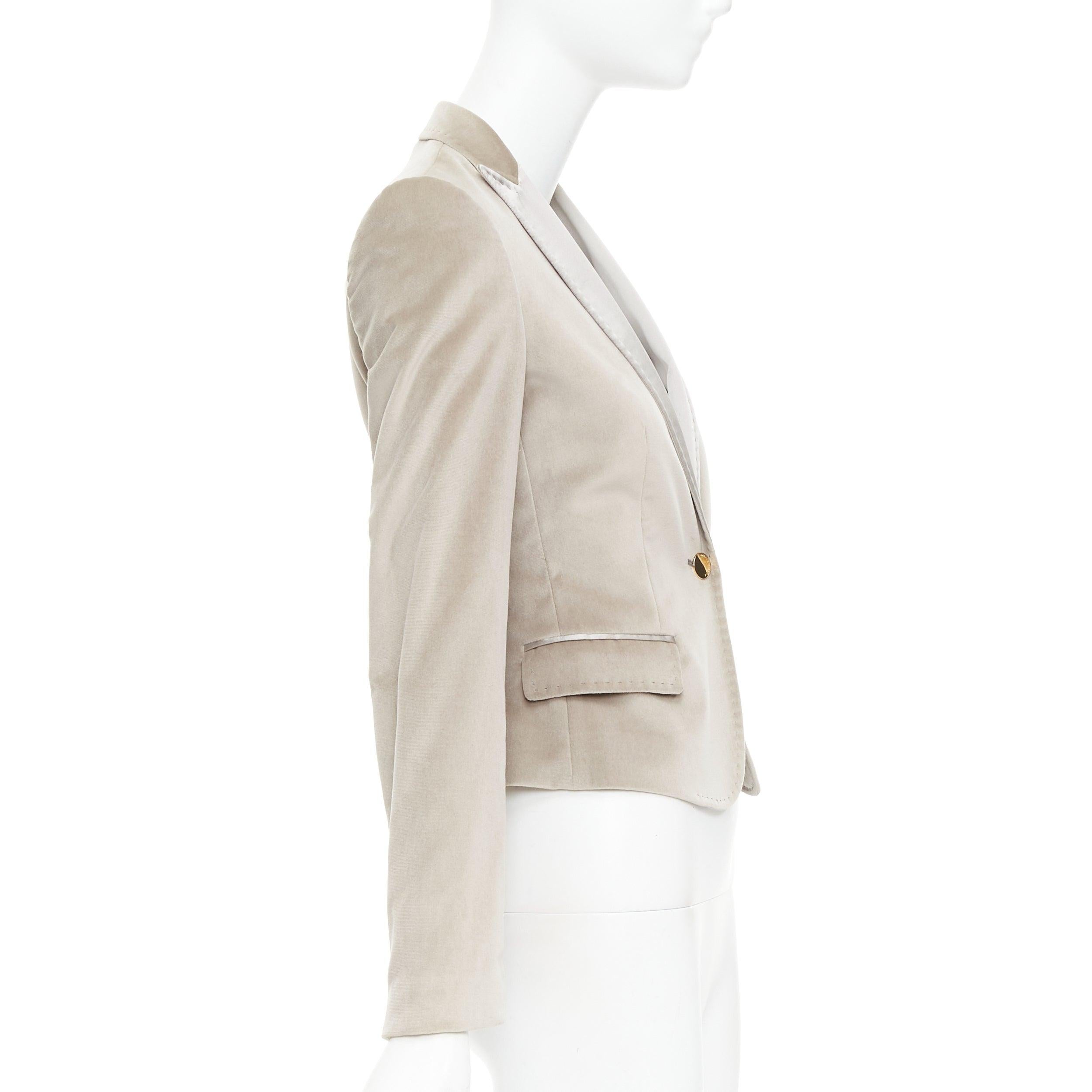 Women's DOLCE GABBANA beige velvet satin peak lapel cropped tux blazer IT36 XXS For Sale