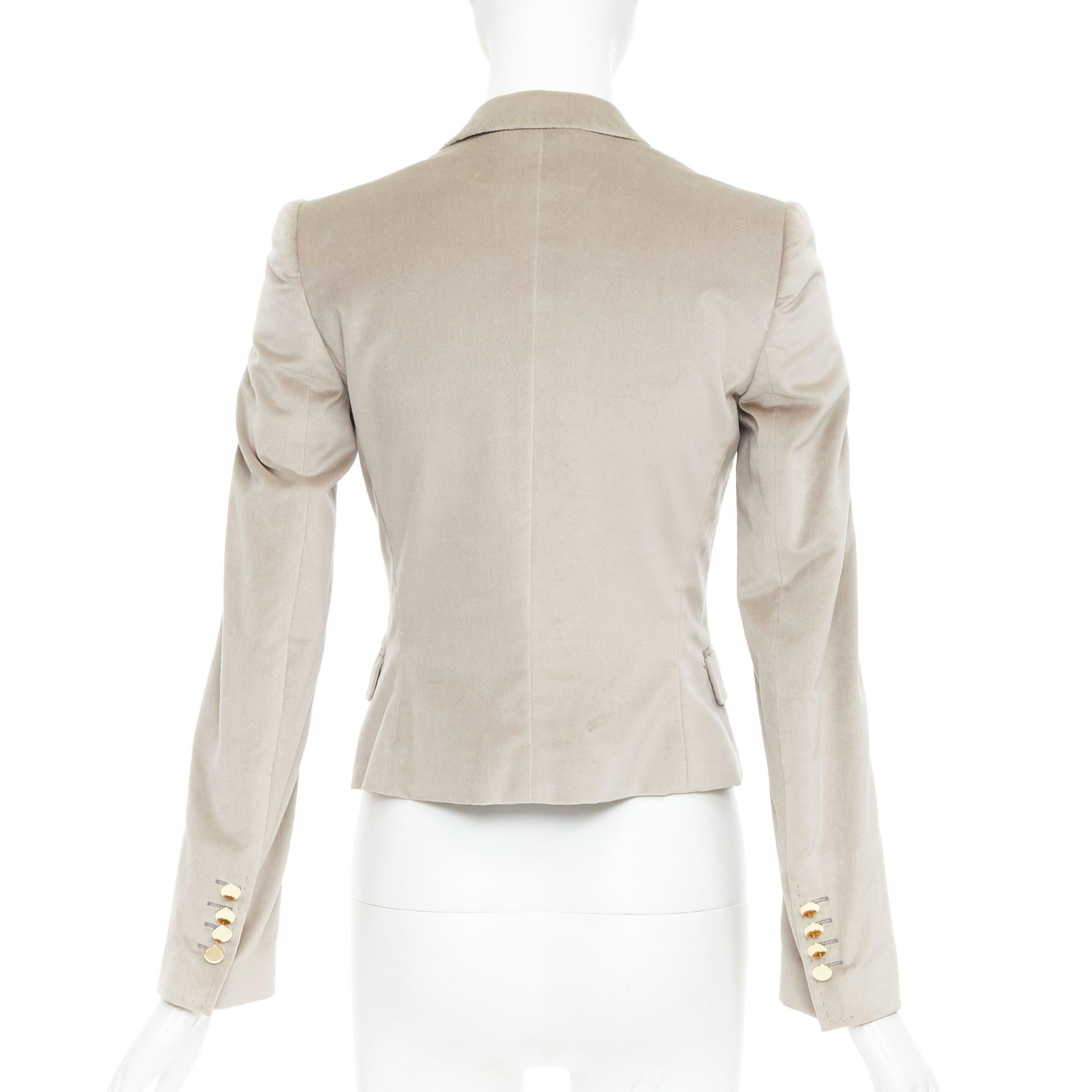 DOLCE GABBANA beige velvet satin peak lapel cropped tux blazer IT36 XXS For Sale 1
