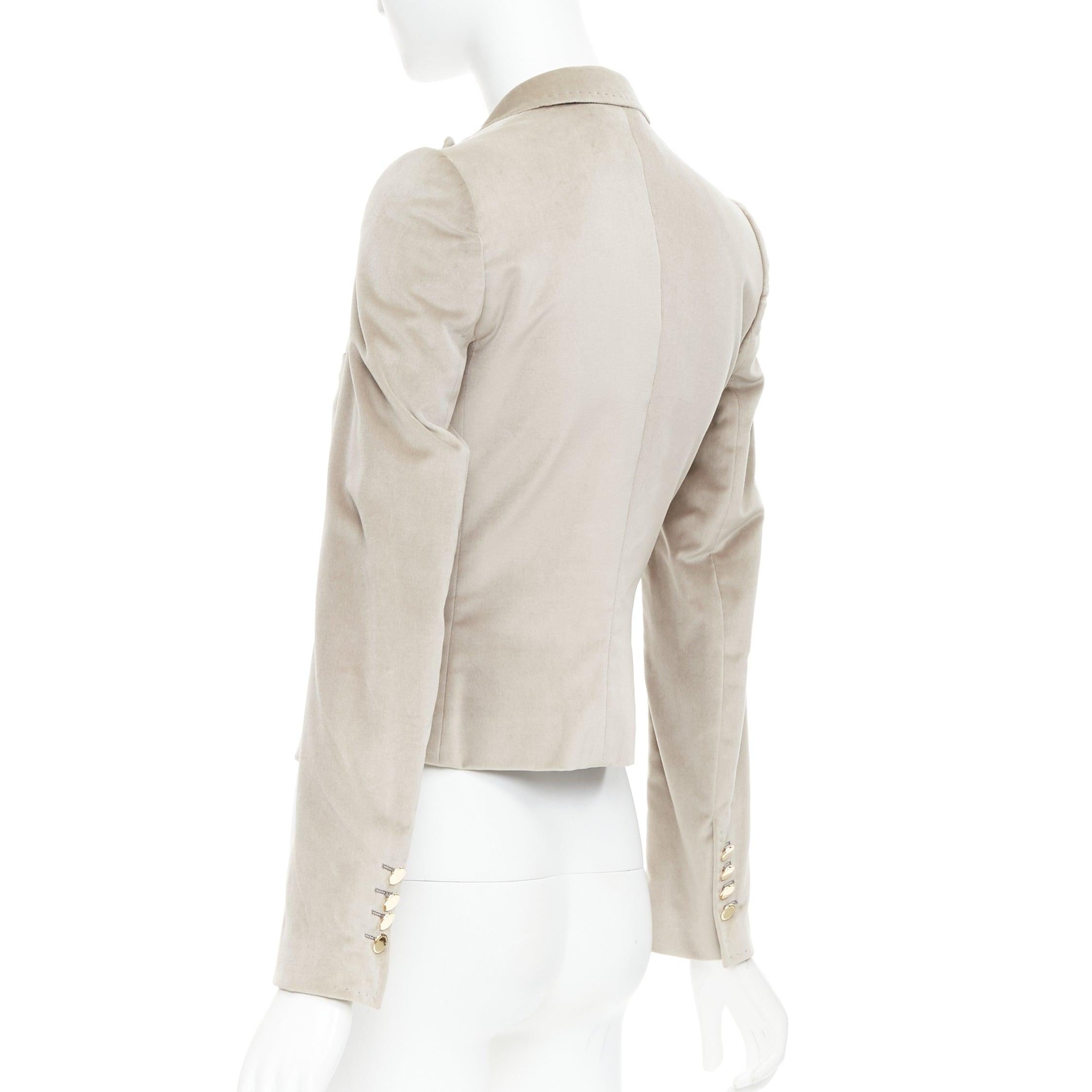 DOLCE GABBANA beige velvet satin peak lapel cropped tux blazer IT36 XXS For Sale 2