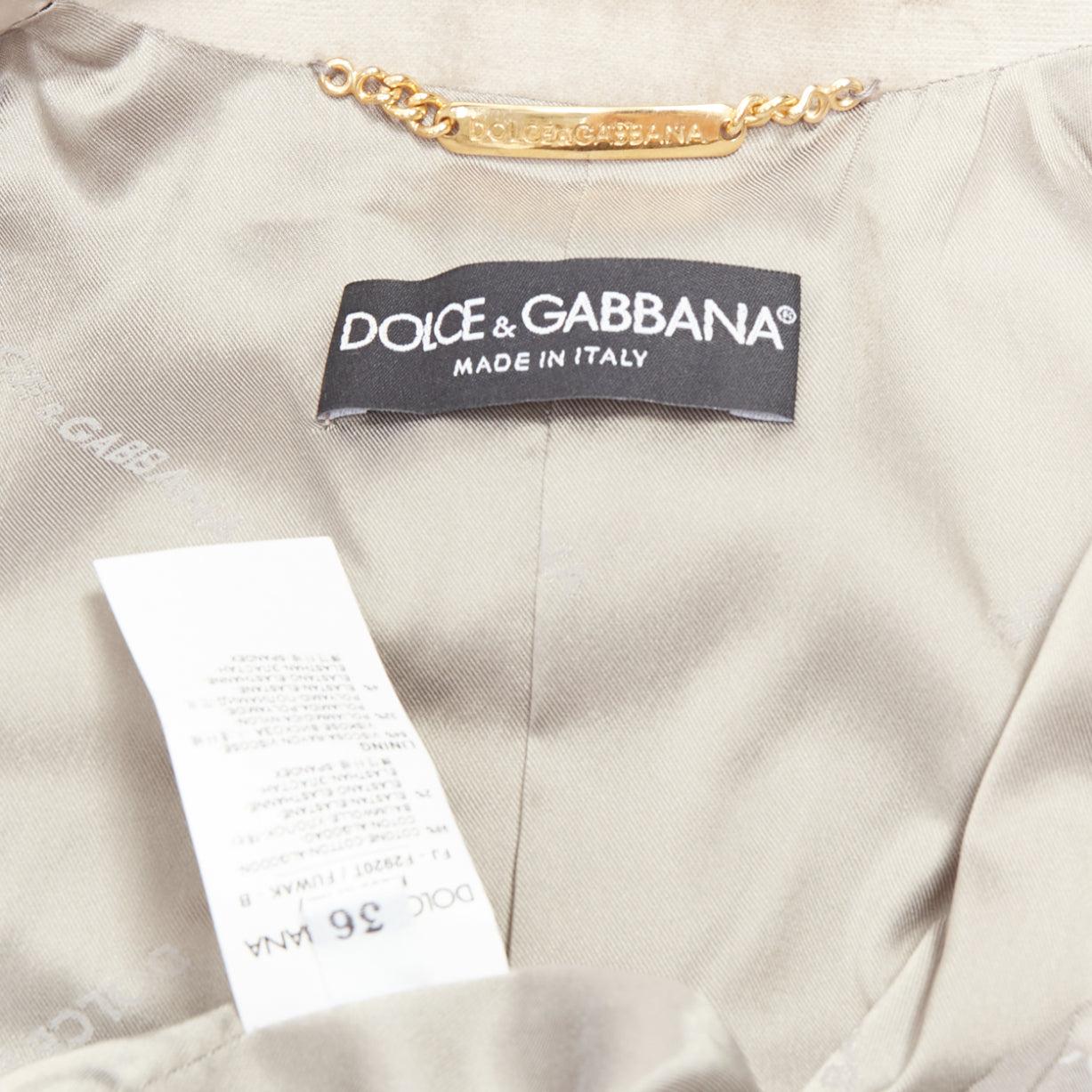 DOLCE GABBANA beige velvet satin peak lapel cropped tux blazer IT36 XXS For Sale 4