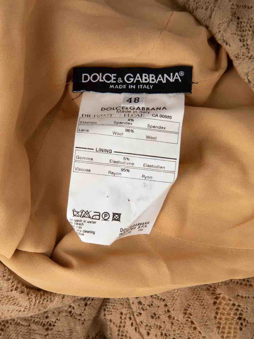 Dolce & Gabbana Beige Wool Lace Midi Dress Size XXL In Good Condition For Sale In London, GB