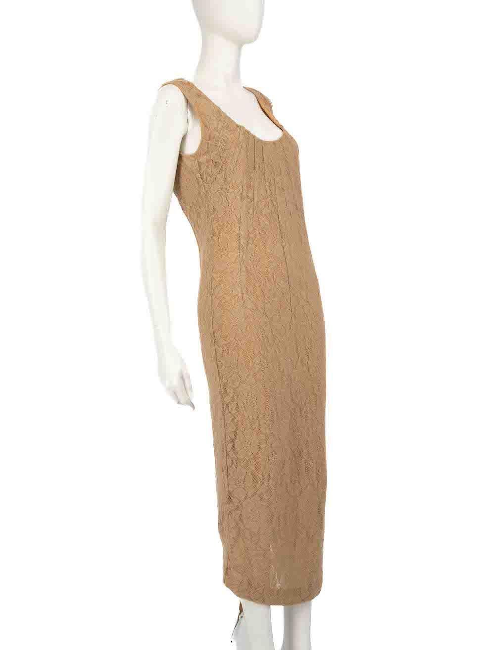 Women's Dolce & Gabbana Beige Wool Lace Midi Dress Size XXL For Sale