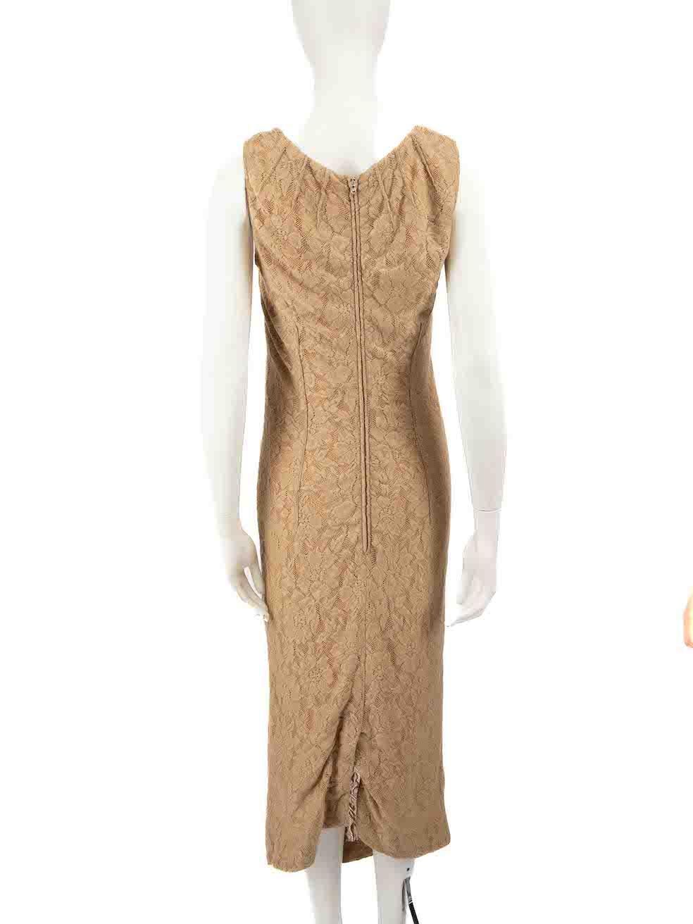 Dolce & Gabbana Beige Wool Lace Midi Dress Size XXL For Sale 1